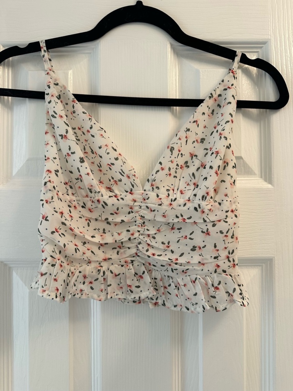 Princess Polly White Floral Ruffle V-Neck Crop Top